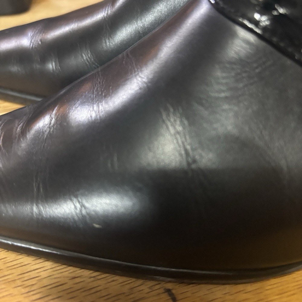 Brighton Women's Slip On Mile Black Leather 8.5 M Block Heel 2"‎ Silver Charm - Picture 5 of 9